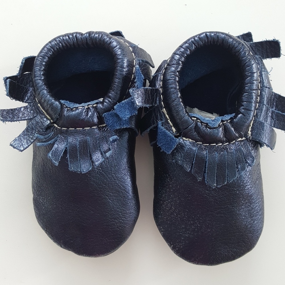 Freshly Picked Rich Blue Leather Baby Moccasins